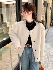 法式温柔风双面羊毛短款大衣女冬季2025新款轻奢小香风毛呢外套，女装双面呢大衣，艾米莉亚