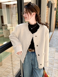 法式温柔风双面羊毛短款大衣女冬季2025新款轻奢小香风毛呢外套图片
