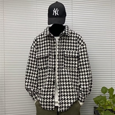 XXF007-P53千鸟格毛呢外套男春秋冬加绒加厚潮牌宽松大码小香风，女装短外套，电商B323A