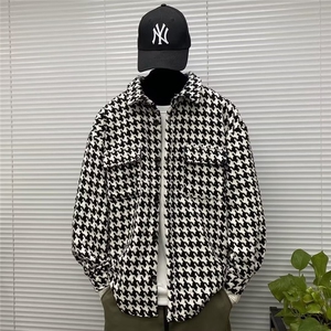 XXF007-P53 千鸟格毛呢外套男春秋冬加绒加厚潮牌宽松大码小香风图片