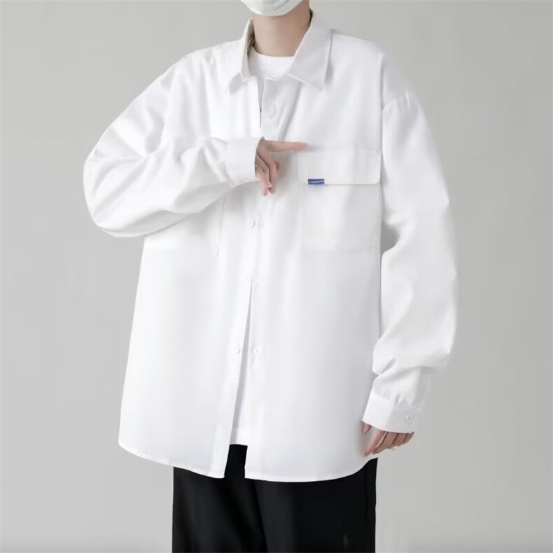日系复古简约字母刺绣长袖衬衫男女潮牌宽松bf风休闲外套CS15,男装衬衫,星座1116A-1（原606A）