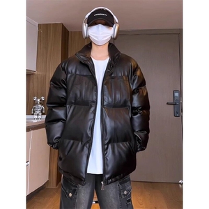 冬季美式立领pu皮钢印羽绒棉服男外套 M2881 P90 直播图片