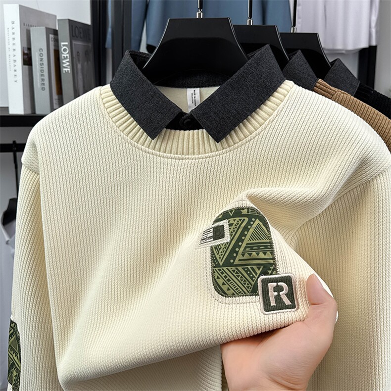 【大量现货】贴布加绒加厚奥粒绒高品假两件卫衣男 9081-P45图片