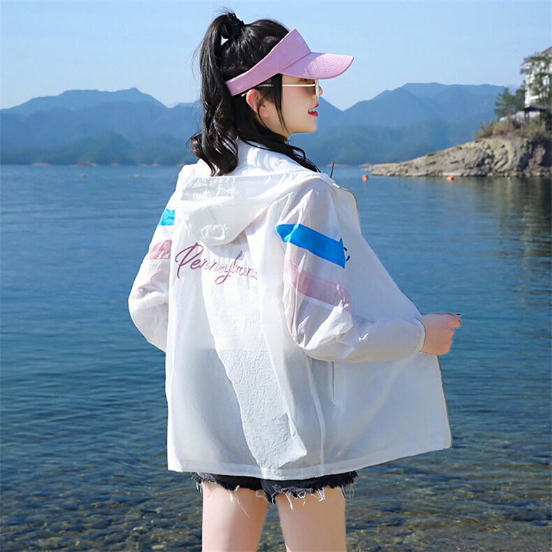 防晒衣女2023夏季新款百搭户外服小个子长袖拼接薄款透气开衫外套,女装防晒衣,浙宝281