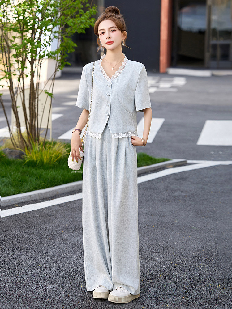 小香风通勤套装女装2025夏季高级感穿搭减龄显瘦阔腿裤休闲两件套,女装套装/套裙,艾仟回(原伊仟回)