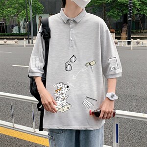 PL57115-P35 翻领短袖polo衫男大码胖子半袖t恤男有领保罗衫 模特图片
