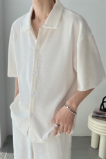 轻熟风高级翻领条纹纯色垂感冰丝九分裤两件套TZ24/P90特控145，男装休闲裤，电商A243