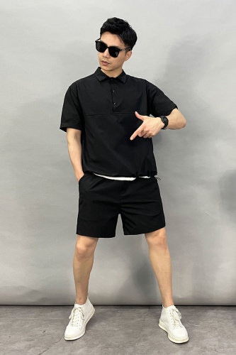 2183-p125 2025夏季高档新款宽松休闲纯色短袖T恤短裤高品质套装图片