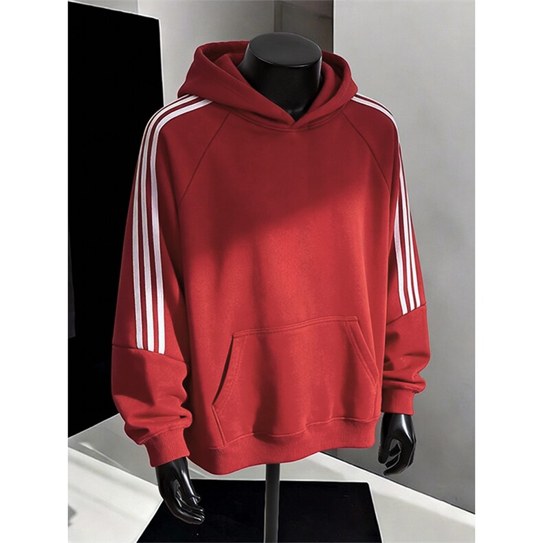 高品质春装新款男女美式高街结构三条杠宽松纯色织带连帽卫衣CM04,男装卫衣,电商A486