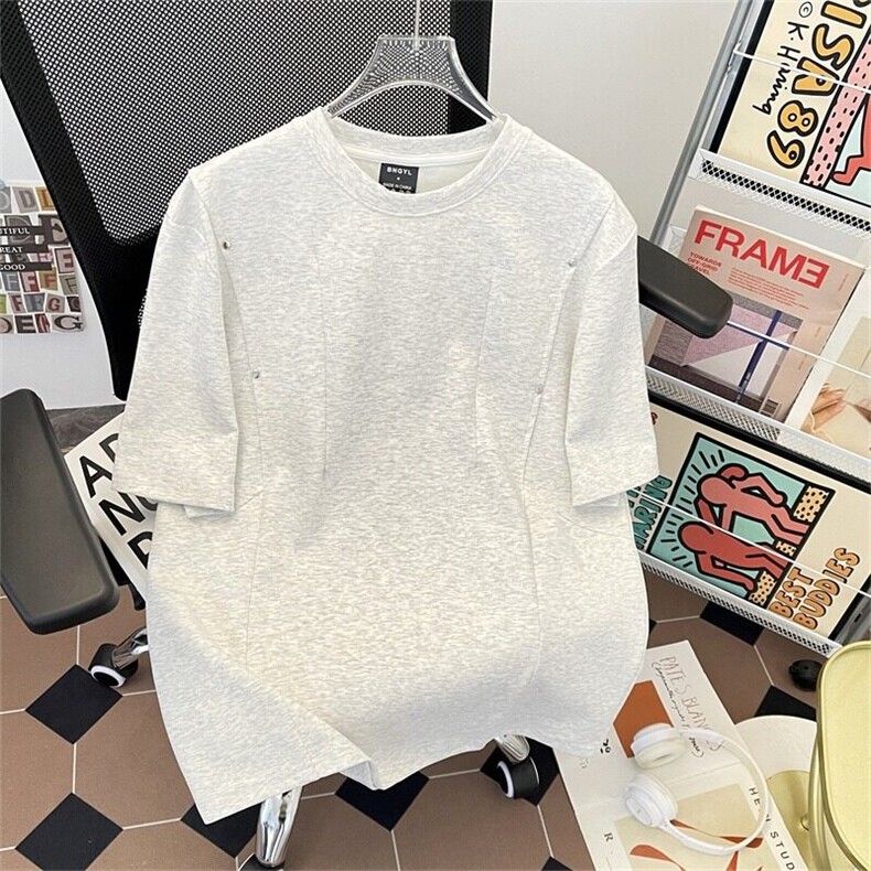 美式复古潮牌夏季解构柳钉褶皱短袖T恤休闲宽松痞帅上衣YW126P40,男装T恤,星座1013-1