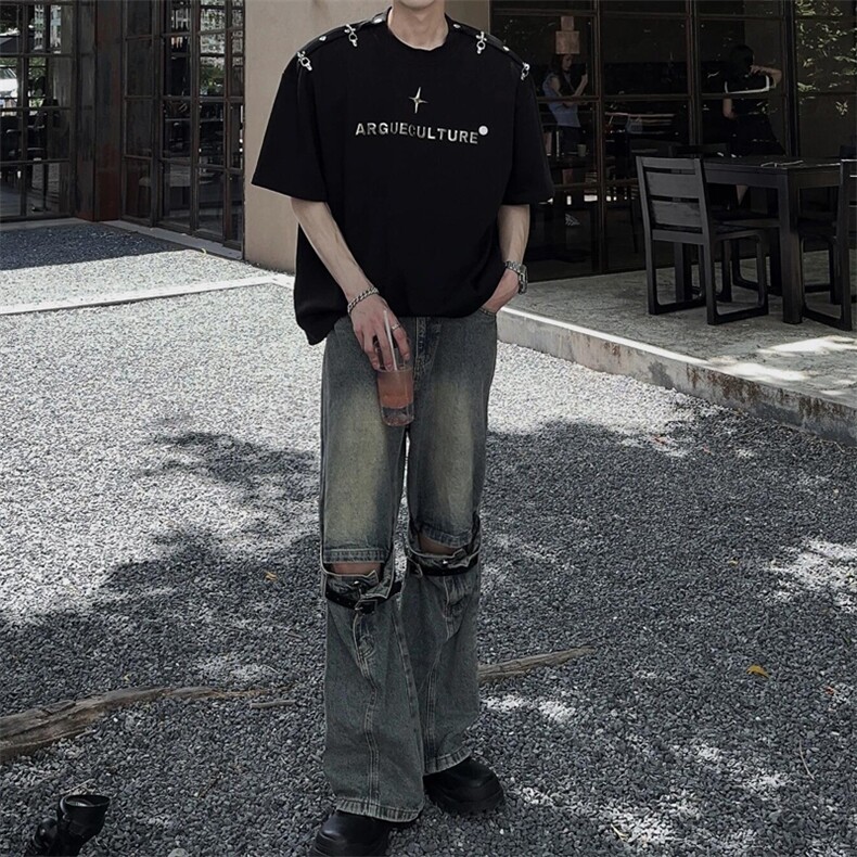 夏季新款小众设计感痞帅潮牌五分袖上衣T130-P40,男装T恤,星座1109-4