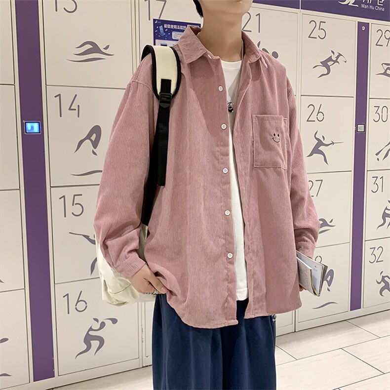灯芯绒外套男港风日系潮牌复古宽松设计感小众长袖衬衫CS690-p35,男装衬衫,星座1008-1