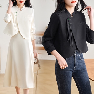 新中式盘扣立领西装外套女2025春秋新款今年流行爆款国风短款上衣图片