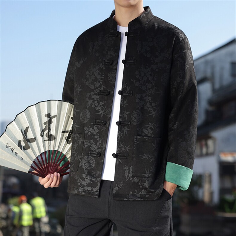 男士外套麂皮绒印花夹克盘扣立领唐装风XZ1512-2507-P85,男装夹克,星座1512