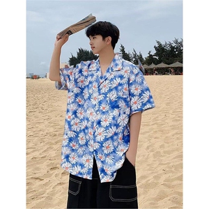 C501P26衬衫男短袖夏季痞帅夏威夷海边三亚度假宽松沙滩衬图片
