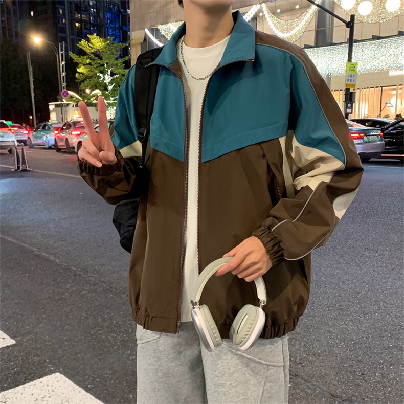 复古撞色拼接立领冲锋衣外套男开衫外套夹克棒球服JK01577-P68,男装夹克,星座308B-2