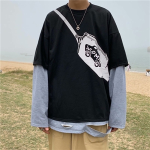 潮牌挎包个性印花假两件卫衣ins高街宽松情侣休闲百搭  T701-P30图片