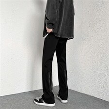 2022春装高街暗黑风休闲喇叭裤子男女同款拉链直筒裤LK22005-P50，男装休闲裤，电商B221
