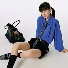 Burgenland蓝色纯棉长袖衬衫女秋季2026新款翻领衬衫薄款秋装外套，男装衬衫，星座1210-1