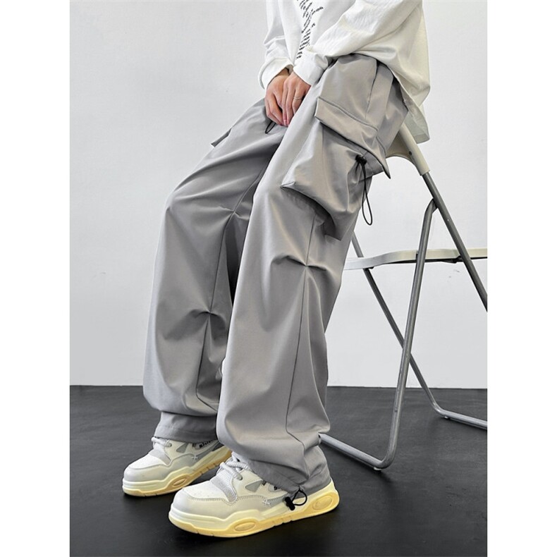 2025秋冬新款潮流设计多口袋大码阔腿休闲裤P45加绒P55，男装休闲裤，电商B388