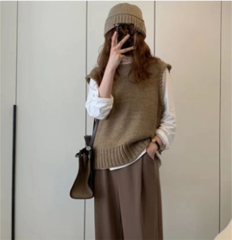 2025秋冬百搭时尚加厚宽松马甲针织，女装针织衫/毛衣，米咔羊绒