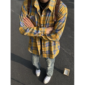 新款格子长袖衬衫男女慵懒中性风潮流百搭宽松衬衣oversize外套bf图片