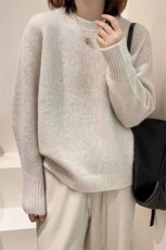 圆领亮闪羊绒毛衣女2025冬季法式宽松外穿亮丝针织衫羊毛打底上衣，女装针织衫/毛衣，萱芳婷羊绒