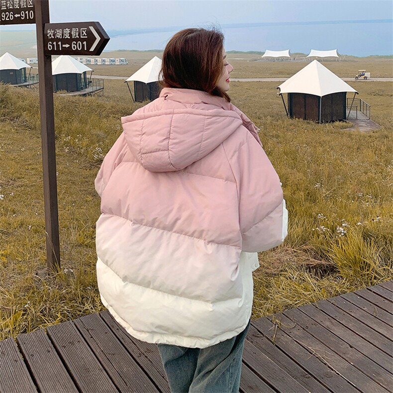 韩系渐变色连帽羽绒棉服女秋冬2025新款时髦减龄棉衣爆款绝美棉袄,女装棉衣/棉服,2B187