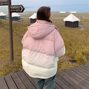 韩系渐变色连帽羽绒棉服女秋冬2025新款时髦减龄棉衣爆款绝美棉袄图片