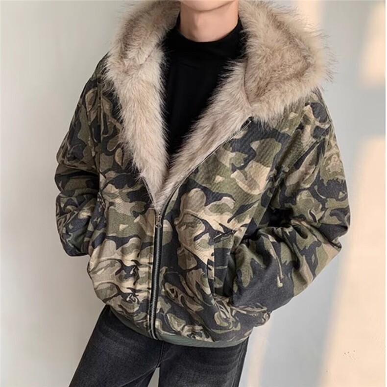 网图现货美式复古高街潮流迷彩长毛夹棉保暖棉服2299/P120,男装棉衣,星座205-3