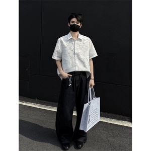 现货！夏季肌理几何图案美式短袖衬衫抖音得物可送样EX50575特P30图片