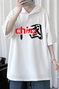 LD54189-P45 连帽短袖t恤男大码胖子带帽五分袖中袖图片