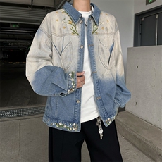 美式复古秋冬花卉潮牌设计感渐变刺绣牛仔夹克外套男JK08973-P70，男装夹克，星座308B-2