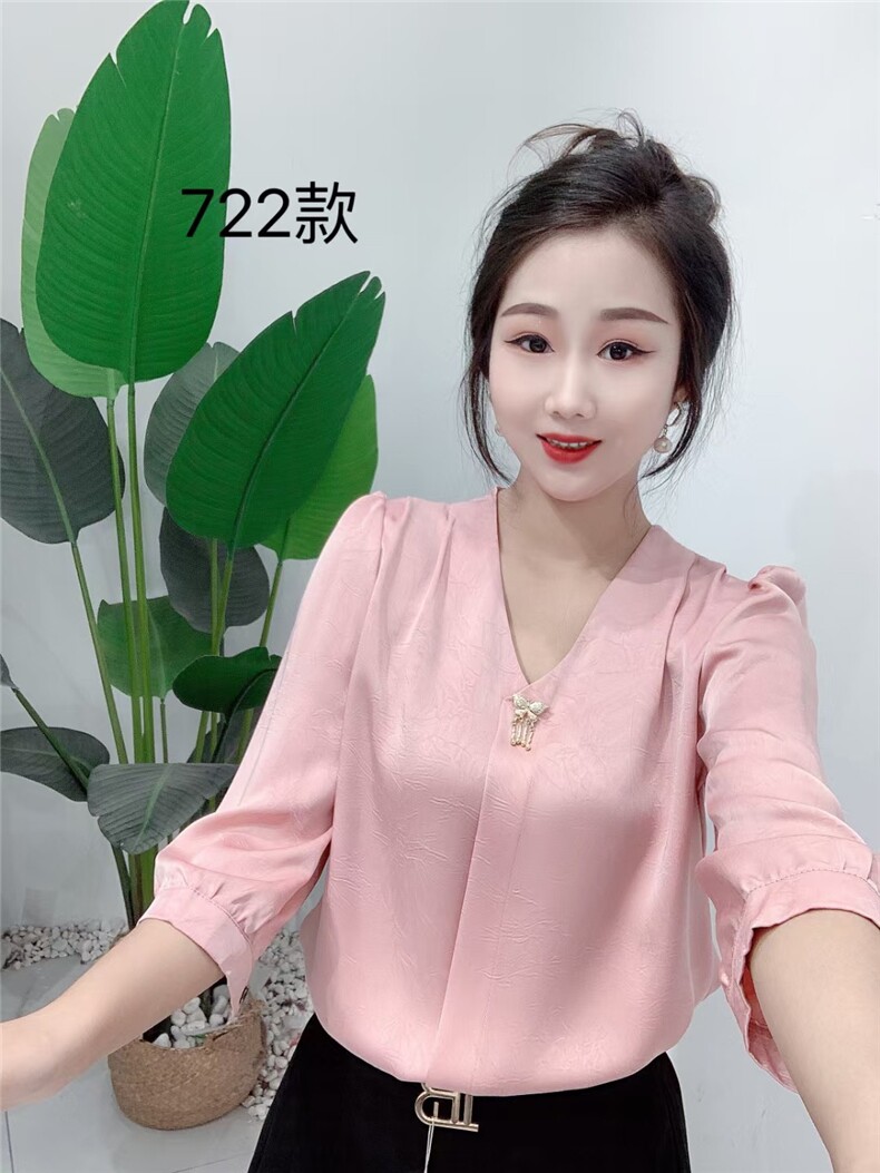 2025时尚单品v领五分袖百搭时尚简约,女装衬衫,思沃羊绒