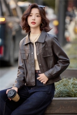 Bao款[加单的]女2026高级感复古休闲气质酷飒PU皮加绒夹克上衣，女装皮衣，潮流依族