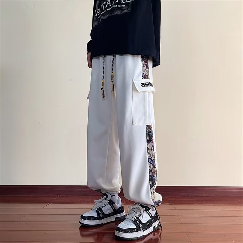 风小熊工装裤子男潮牌宽松直筒痞帅潮小众设计感休闲裤,男装休闲裤,四季星座218-1