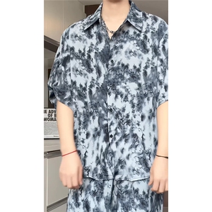 1短袖衬衫男+短裤潮流休闲套装男M-5XL大码TZ78708P50控98模特图图片