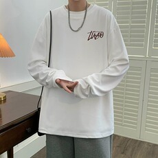 白色长袖T恤男春秋季纯棉美式潮牌潮流体恤青少年宽松百搭上衣服，男装T恤，星座506A