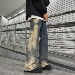 渐变色牛仔裤男女美式高街休闲裤图片