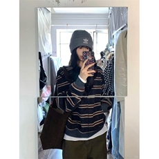 KK103-P75复古条纹拼色连帽拉链卫衣女春秋宽松开衫帽衫，男装卫衣，电商B323A