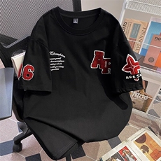 万针全刺绣工艺抖音得物高品质260克重磅纯棉双纱美式高街短袖T恤，男装T恤，电商A486