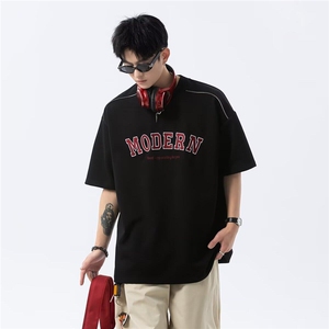wassup happy美式字母短袖t恤男夏季薄款潮流高街宽松休闲五分袖图片