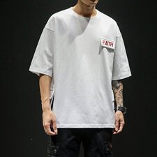 夏新款宽松多口袋工装短袖日系潮牌大码国潮T恤个性五分袖T502，男装T恤，电商A021A