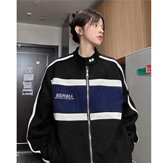 秋装美式复古机车服拼接鹿皮绒夹克外套上衣男女H889P108，男装夹克，电商A341
