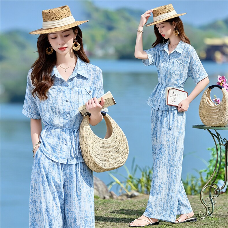 2026年夏季新款时尚慵懒风阔腿裤两件套套装，女装套装/套裙，依路服饰