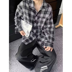 美式复古黑白格子衬衫男春秋新款痞帅高级感内搭衬衣百搭休闲外套，男装衬衫，四季星座505