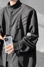8XL-M高街风小众压褶设计高级感垫肩立领衬衫男宽松衬衣CS521P68，男装衬衫，电商D206-1