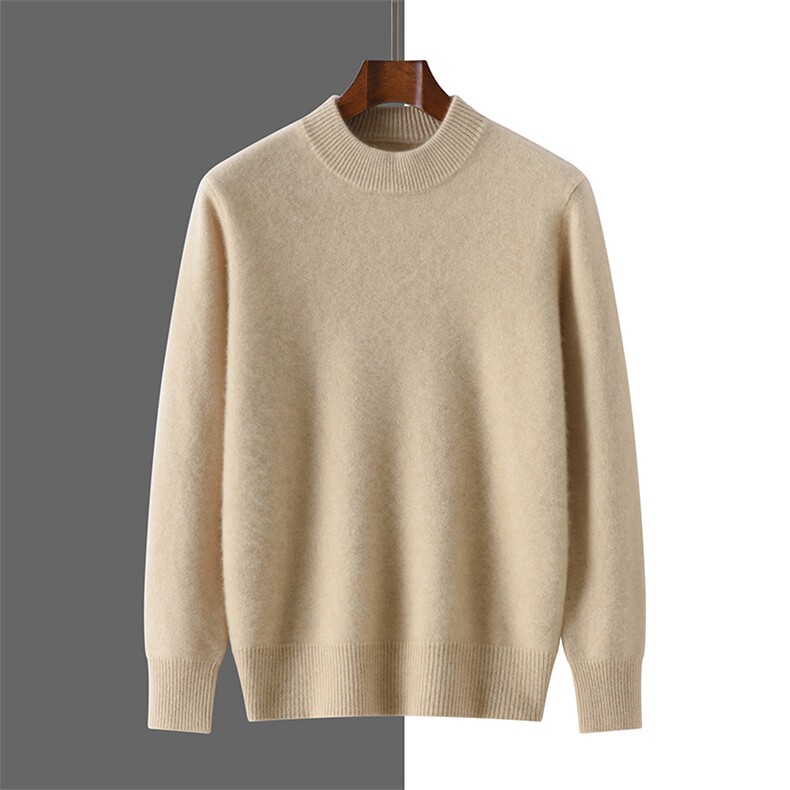 高品质羊绒半高领男士毛衣简约百搭秋冬保暖针织衫舒适柔软，男装羊绒套衫，隆格羊绒