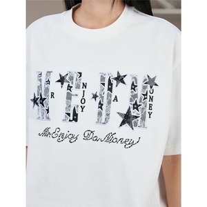 网图现货 美式宽松复古刺绣圆领T恤男8142/特P30图片
