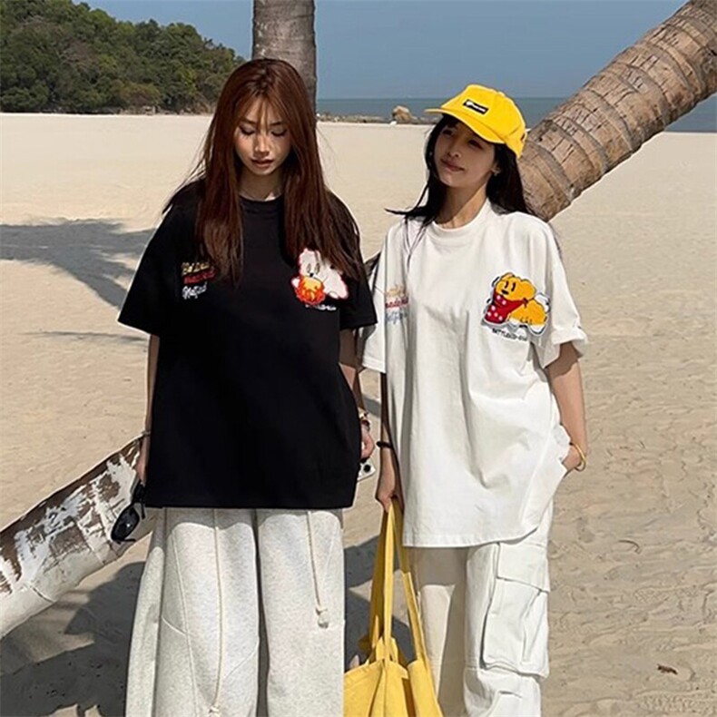 万针全刺绣工艺抖音得物高品质260克重磅纯棉双纱美式高街短袖T恤,男装T恤,电商A486